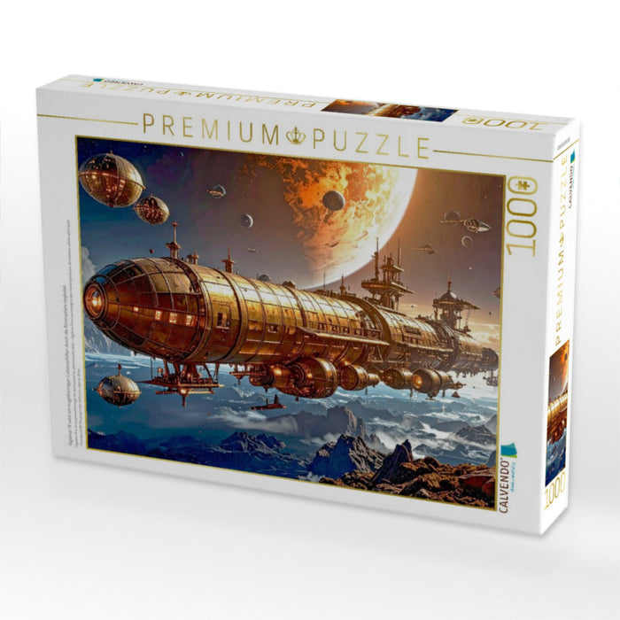 Gigaliner IX wird von kugelförmigen Lotsenschiffen durch die Atmosphäre begleitet. - CALVENDO Foto-Puzzle'