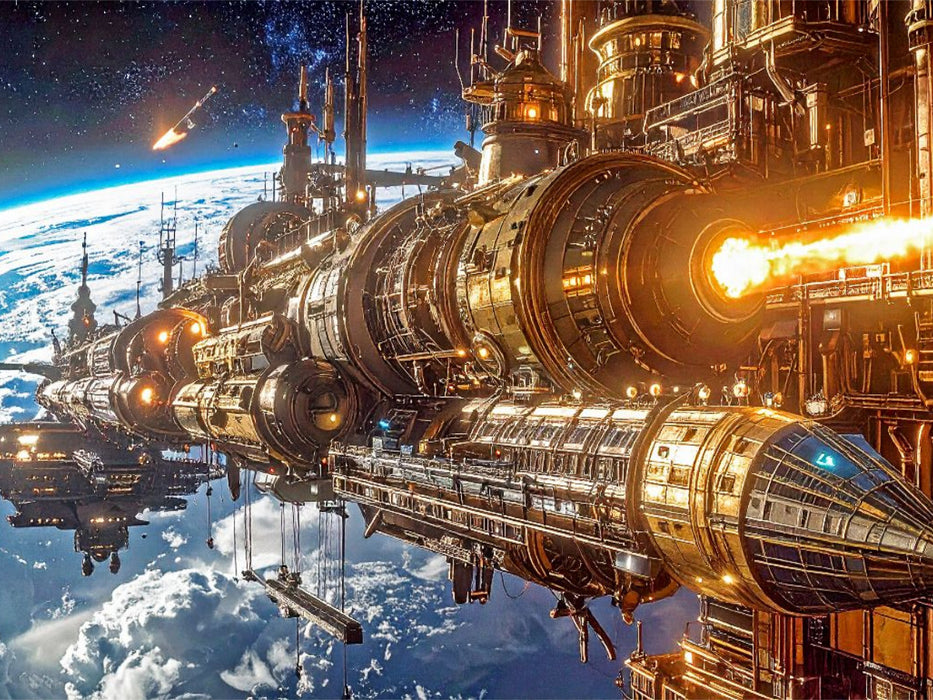 Düsentests von Raumschiffen auf einer Spacewerft im Orbit - CALVENDO Foto-Puzzle'