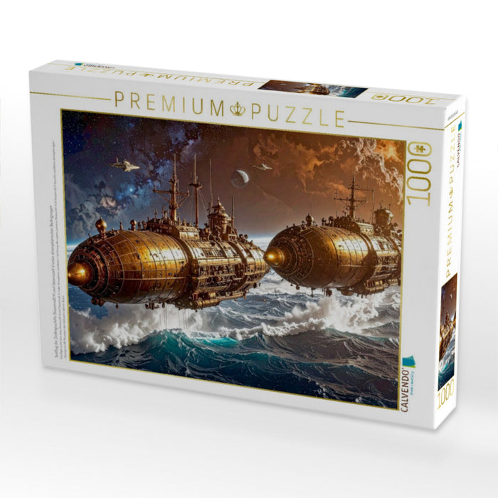 Testflug der Zwillingsschiffe Steamcraft IV und Steamcraft V unter atmosphärischen Bedingungen - CALVENDO Foto-Puzzle'