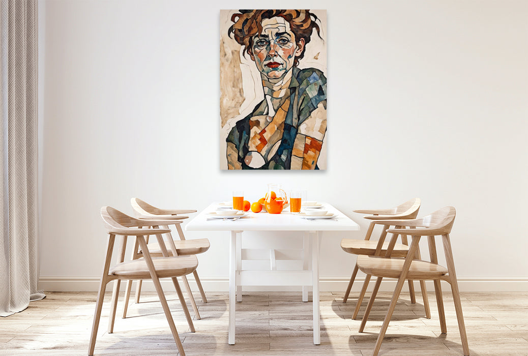 Premium Textil-Leinwand Agnes im Stil von Egon Schiele