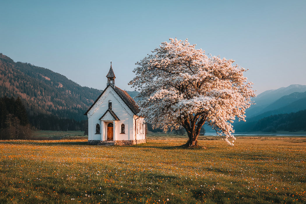Premium Textil-Leinwand Gesegnet ist der Mensch, der sich auf den Herrn verlaesst. Er wird sein wie ein Baum, am Wasser gepflanzt, der seine Wurzeln zum Bach hin streckt. (Jeremia 17,7–8)