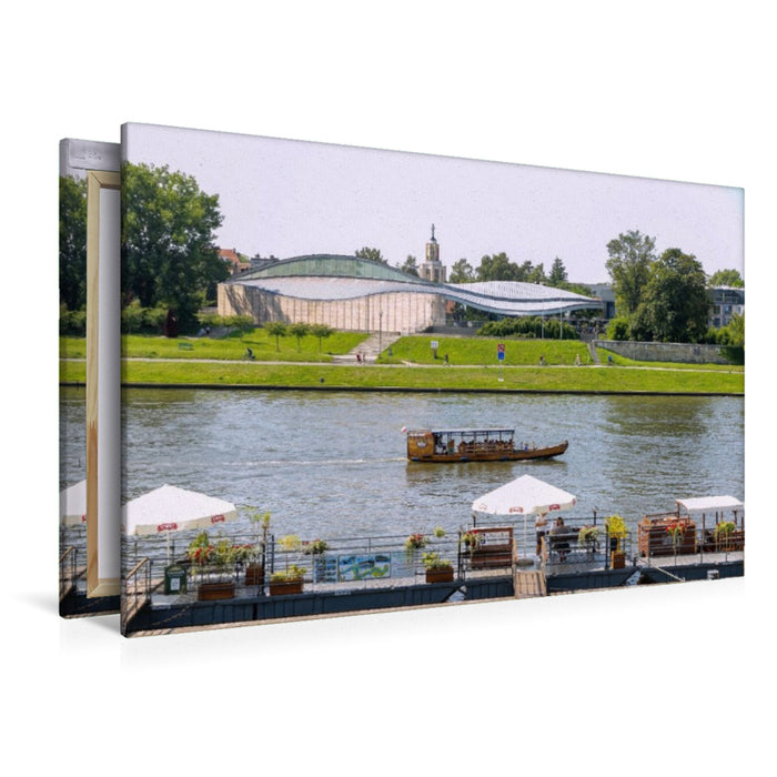 Premium Textil-Leinwand Weichsel-Boulevard mit Krakauer Wassertram und Manggha-Museum für Japanische Kunst und Technik