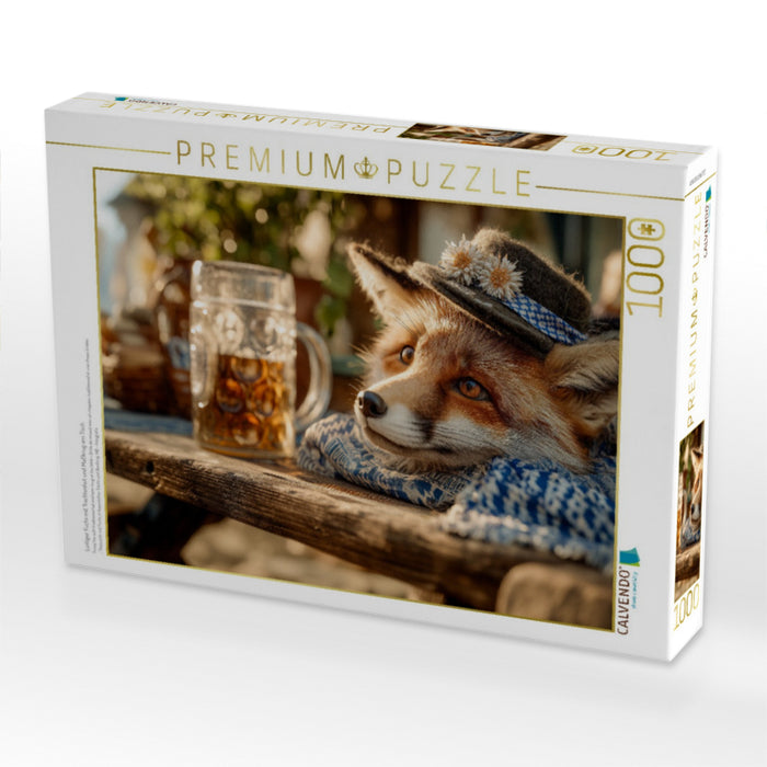 Lustiger Fuchs mit Trachtenhut und Maßkrug am Tisch - CALVENDO Foto-Puzzle'