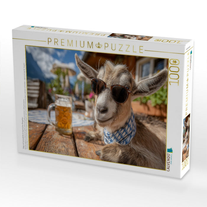 Ziege mit Sonnenbrille im bayerischen Biergarten - CALVENDO Foto-Puzzle'
