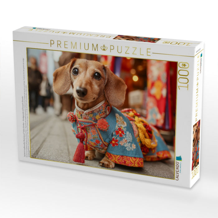 Dackel in traditioneller Kleidung auf Tokios Straßen - Hundepuzzle mit Fernweh-Garantie - CALVENDO Foto-Puzzle'