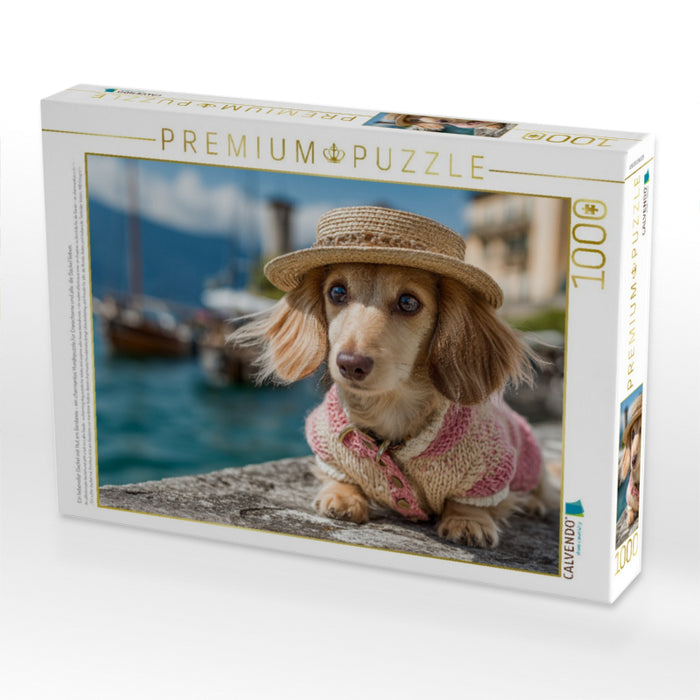 Ein liebevoller Dackel mit Hut am Gardasee - ein charmantes Hundepuzzle für Erwachsene und alle, die Dackel lieben. - CALVENDO Foto-Puzzle'