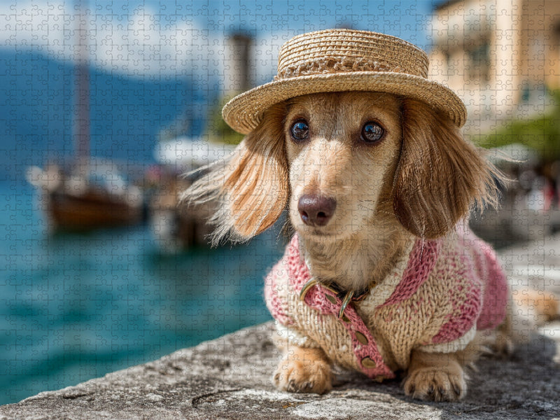 Ein liebevoller Dackel mit Hut am Gardasee - ein charmantes Hundepuzzle für Erwachsene und alle, die Dackel lieben. - CALVENDO Foto-Puzzle'