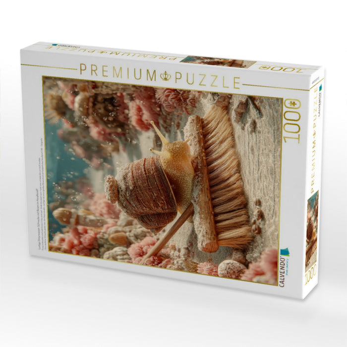 Lustige Unterwasser-Schnecke mit Besen im Korallenriff - CALVENDO Foto-Puzzle'
