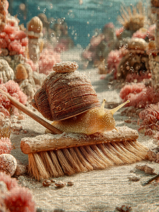 Lustige Unterwasser-Schnecke mit Besen im Korallenriff - CALVENDO Foto-Puzzle'