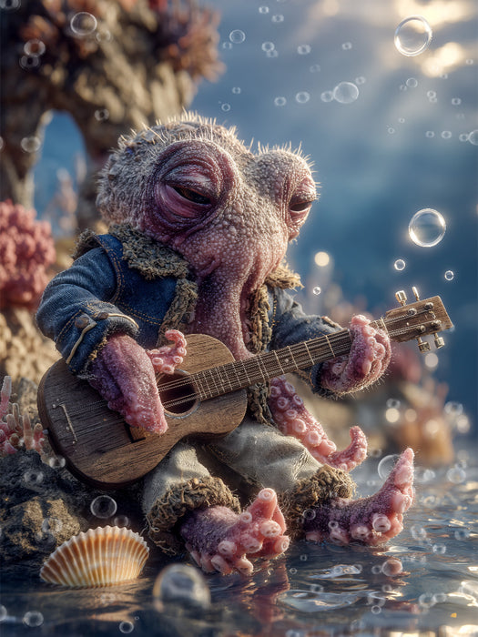 Musizierender Oktopus auf Korallenriff - Fantasievolles Kinderpuzzle unter Wasser - CALVENDO Foto-Puzzle'