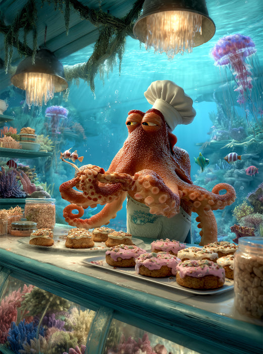 Lustiger Oktopus als Bäcker unter Wasser - CALVENDO Foto-Puzzle'