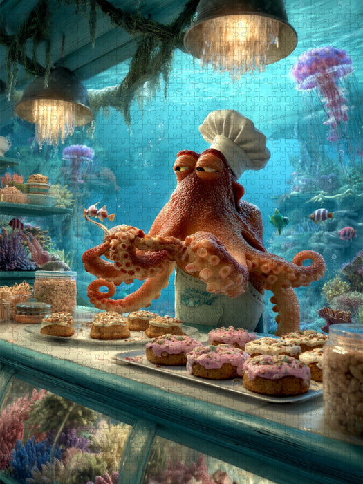 Lustiger Oktopus als Bäcker unter Wasser - CALVENDO Foto-Puzzle'