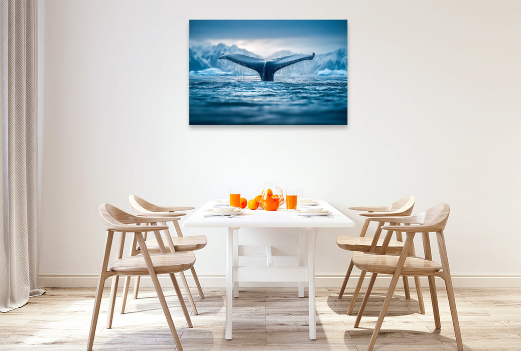 Premium Textil-Leinwand Unter Deck wächst die Angst: Der Wal, der bereits ganze Schiffe zerschmettert haben soll, wurde gesichtet