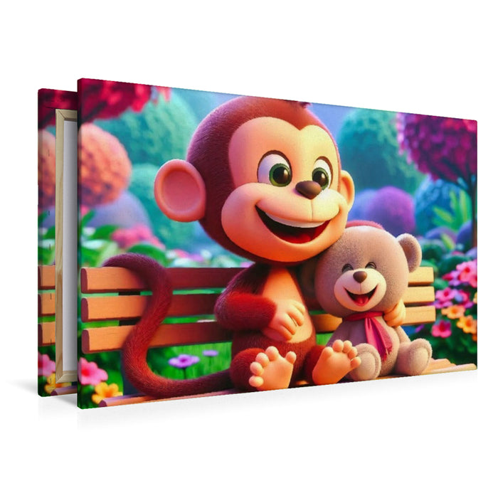 Premium Textil-Leinwand Im Park mit Freunden lachen