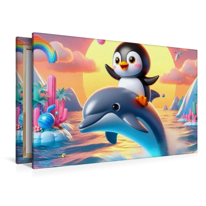 Premium Textil-Leinwand Einmal reiten auf einem Delphin