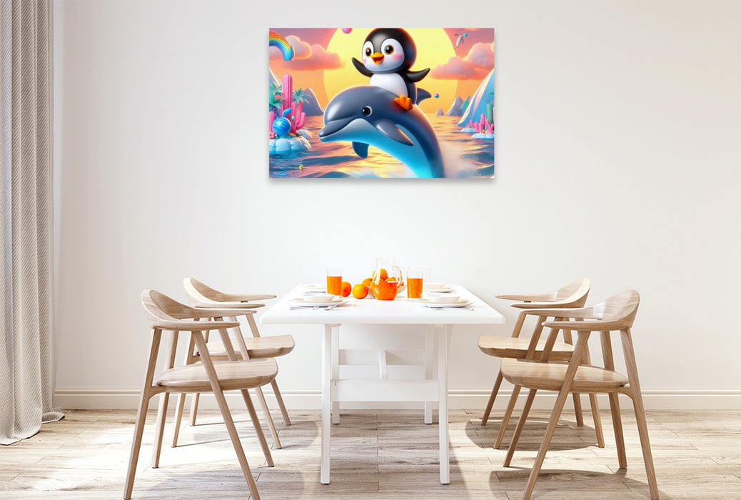 Premium Textil-Leinwand Einmal reiten auf einem Delphin