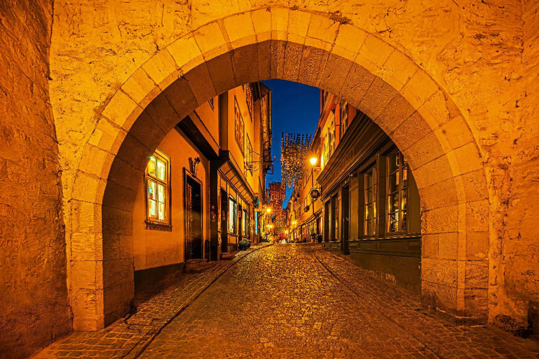 Premium Textil-Leinwand Eingang zur Krämerbrücke vom Wenigemarkt aus gesehen