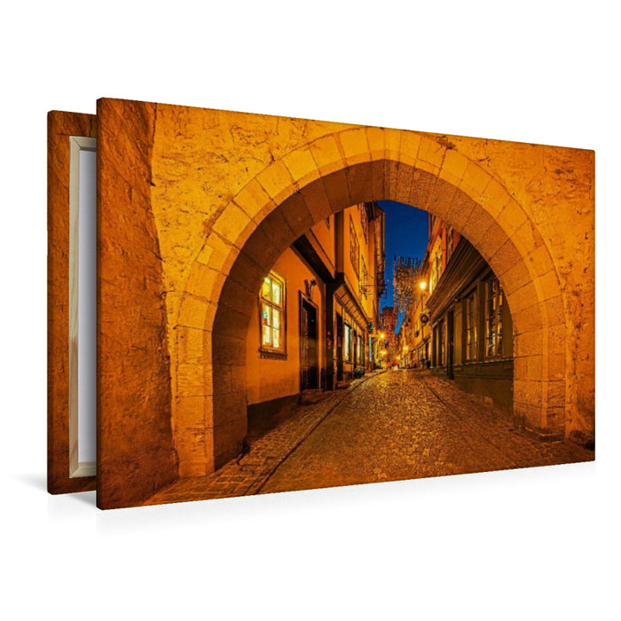 Premium Textil-Leinwand Eingang zur Krämerbrücke vom Wenigemarkt aus gesehen