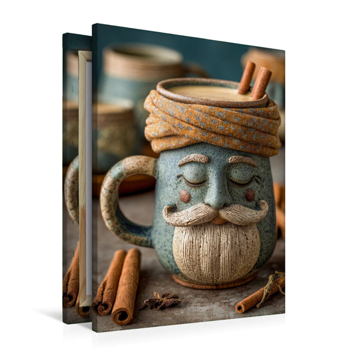 Premium Textil-Leinwand Chai-Guru in Meditation - Entspannter Gewürztee mit Charakter