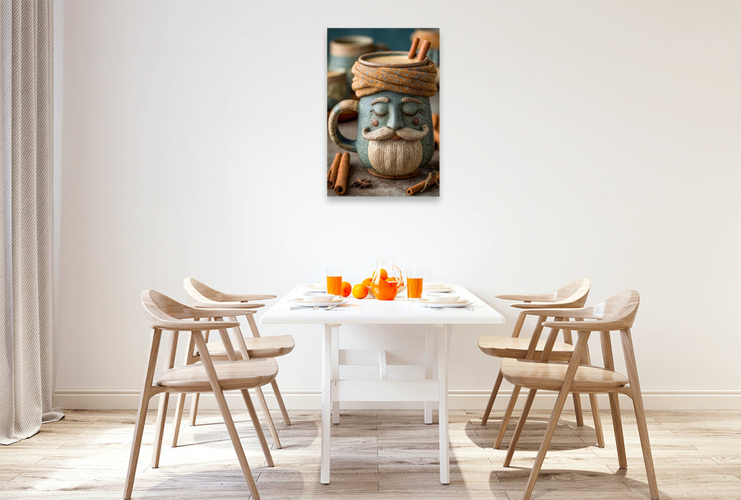Premium Textil-Leinwand Chai-Guru in Meditation - Entspannter Gewürztee mit Charakter