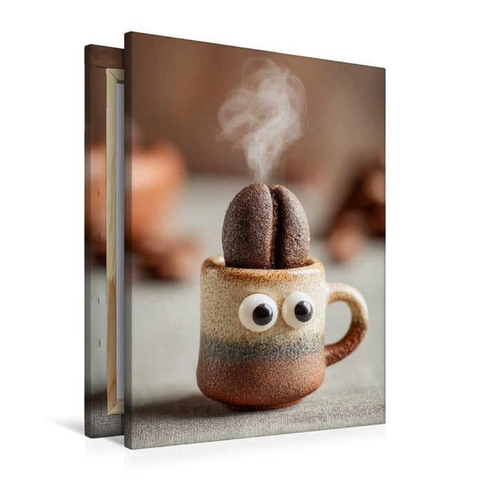 Premium Textil-Leinwand Hyperaktiver Espresso mit Kaffeebohnen - Energie trifft Humor