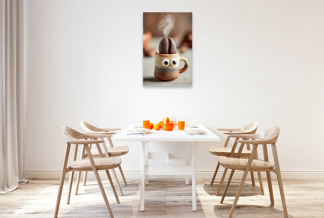 Premium Textil-Leinwand Hyperaktiver Espresso mit Kaffeebohnen - Energie trifft Humor