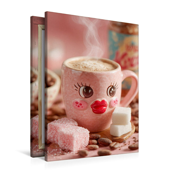 Premium Textil-Leinwand Verliebter Kakao mit Kussmund - Süßes Retro-Motiv voller Charme
