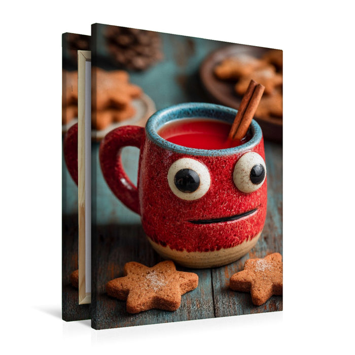 Premium Textil-Leinwand Aufgeregter Kinderpunsch mit großen Augen - Lustiges Wintermotiv