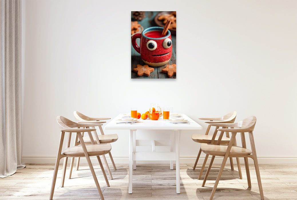 Premium Textil-Leinwand Aufgeregter Kinderpunsch mit großen Augen - Lustiges Wintermotiv