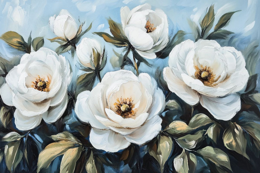 Premium Textil-Leinwand Weiße Kamelien