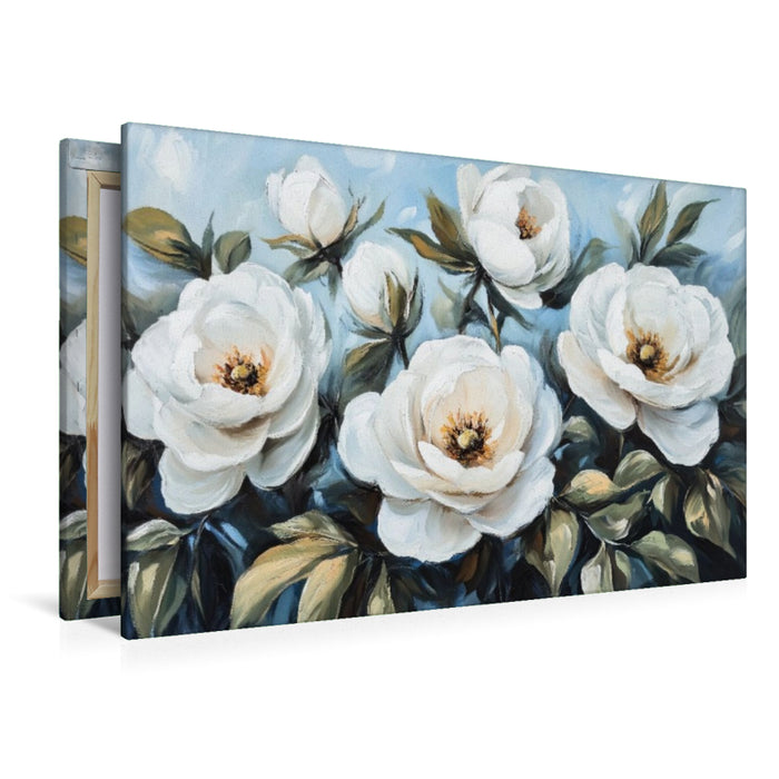 Premium Textil-Leinwand Weiße Kamelien