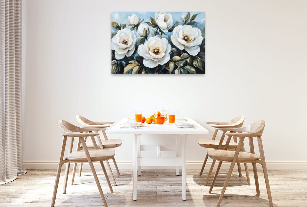 Premium Textil-Leinwand Weiße Kamelien