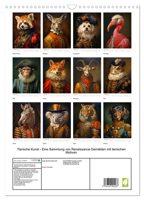 Animal Art - A Collection of Renaissance Paintings with Animal Motifs (CALVENDO Monthly Calendar 2026)