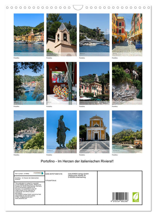 Portofino - In the heart of the Italian Riviera!!! (CALVENDO Monthly Calendar 2026)