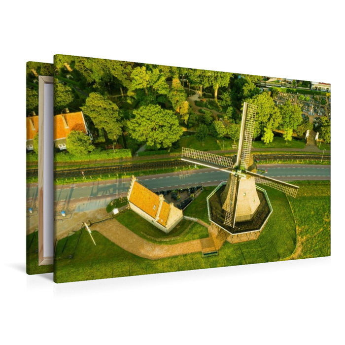 Premium Textil-Leinwand Medemblik, Luftbild Mühle De Herder