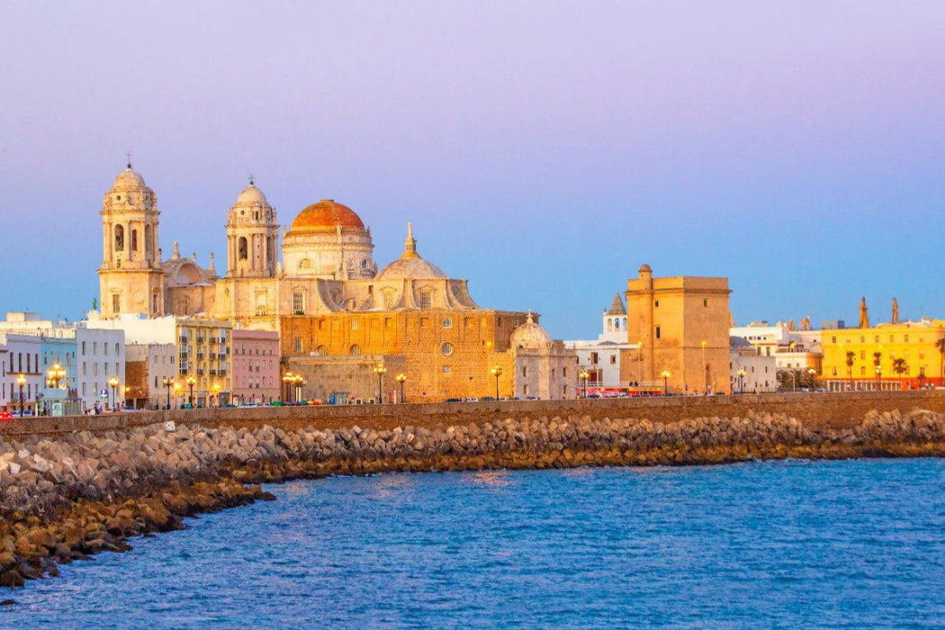 Premium Textil-Leinwand Die blaue Stunde über Cadiz