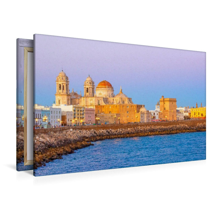Premium Textil-Leinwand Die blaue Stunde über Cadiz