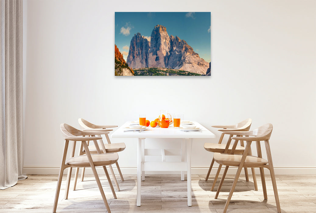 Premium Textil-Leinwand Dolomiten, Drei Zinnen in Nahaufnahme