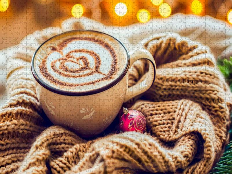 Cappuccino mit Weihnachtskugel und Decke - CALVENDO Foto-Puzzle'