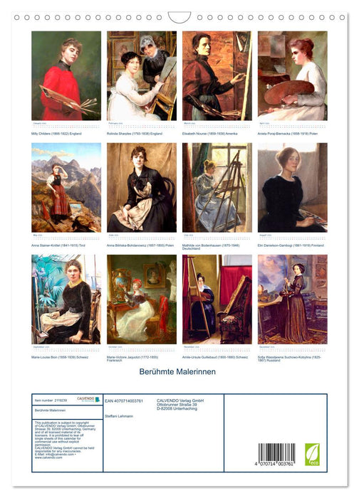 Famous female painters (CALVENDO Monthly Calendar 2026)