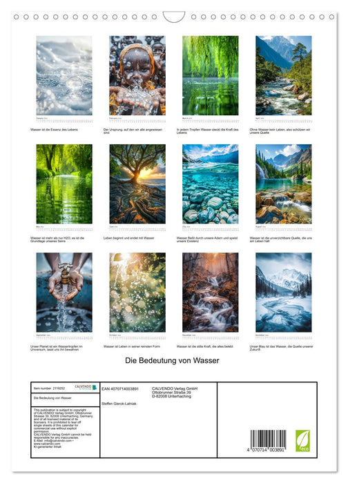 The importance of water (CALVENDO Monthly Calendar 2026)