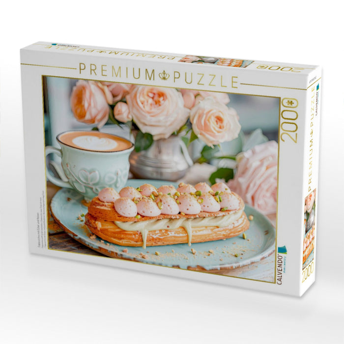 Cappuccino mit Éclair und Rosen - CALVENDO Foto-Puzzle'