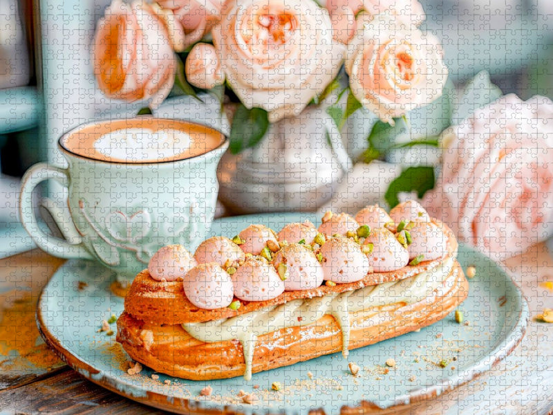 Cappuccino mit Éclair und Rosen - CALVENDO Foto-Puzzle'