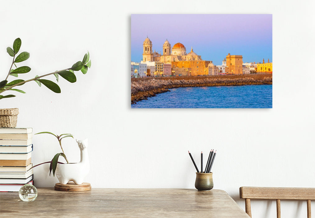 Premium Textil-Leinwand Die blaue Stunde über Cadiz