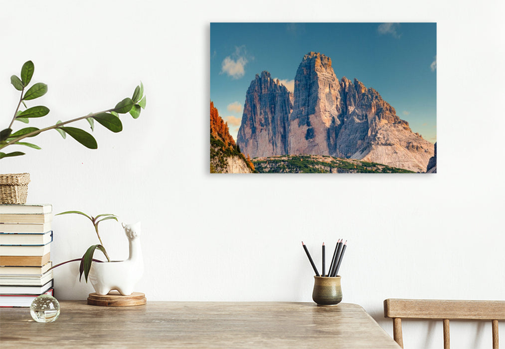 Premium Textil-Leinwand Dolomiten, Drei Zinnen in Nahaufnahme