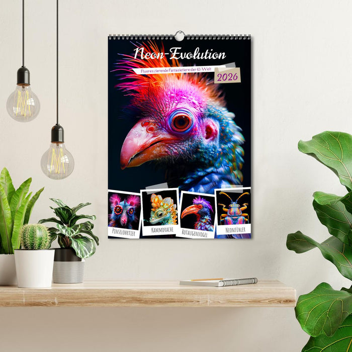 Neon evolution - Fluorescent fantasy animals of the AI world (CALVENDO Monthly Calendar 2026)