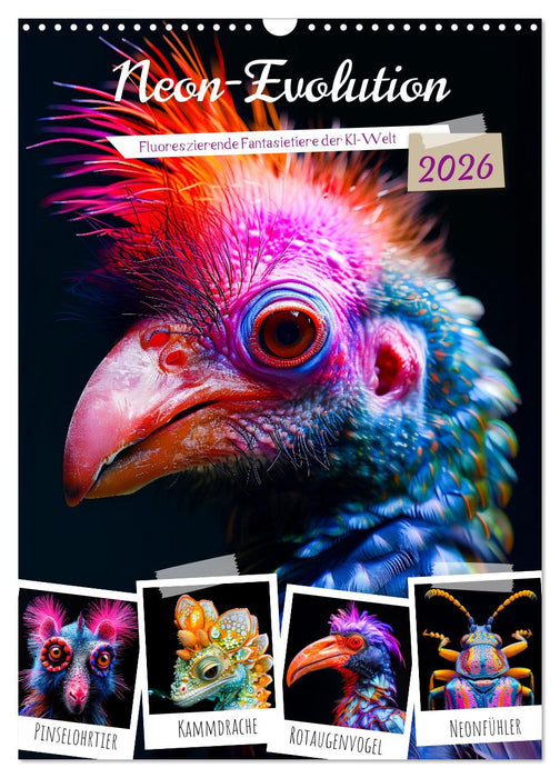 Neon evolution - Fluorescent fantasy animals of the AI world (CALVENDO Monthly Calendar 2026)