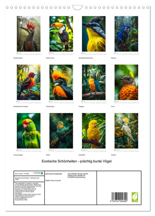 Exotic beauties - magnificently colorful birds (CALVENDO Monthly Calendar 2026)