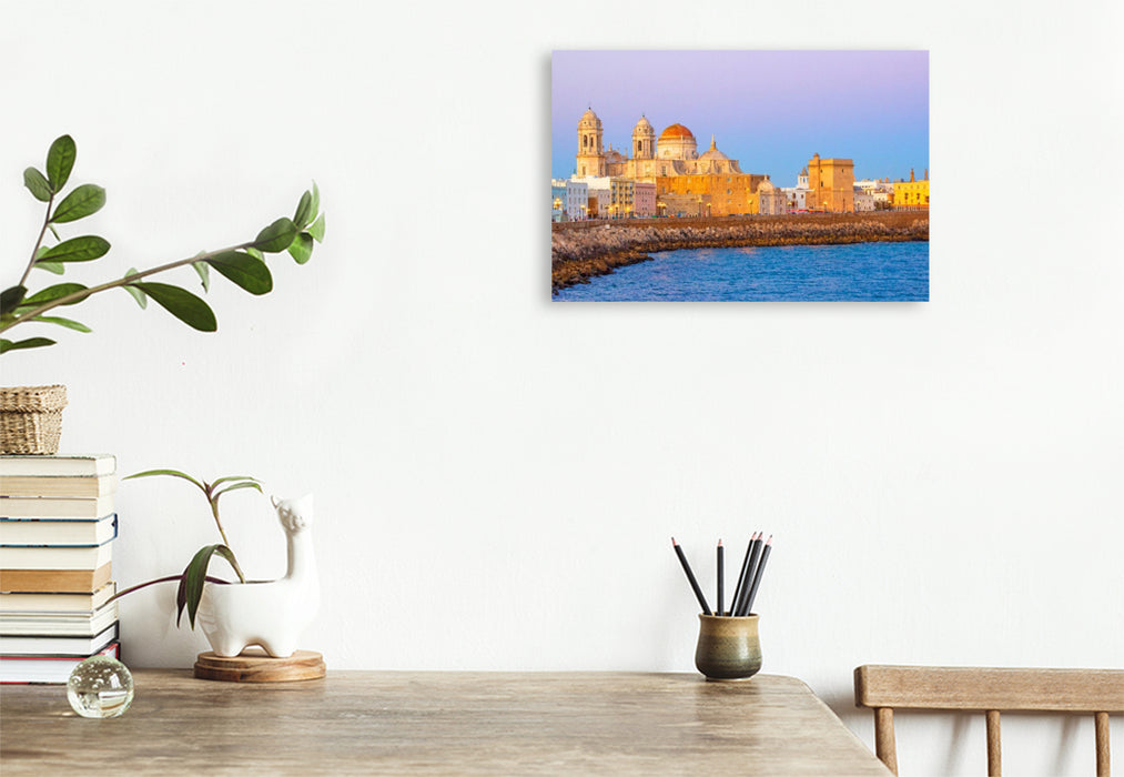 Premium Textil-Leinwand Die blaue Stunde über Cadiz