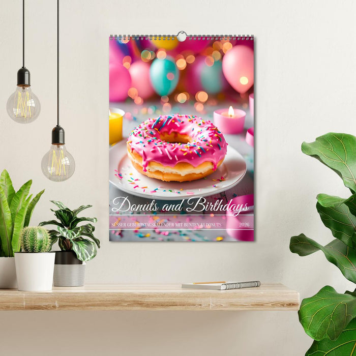 Donuts and Birthdays, sweet birthday calendar with colorful AI donuts (CALVENDO Monthly Calendar 2026)